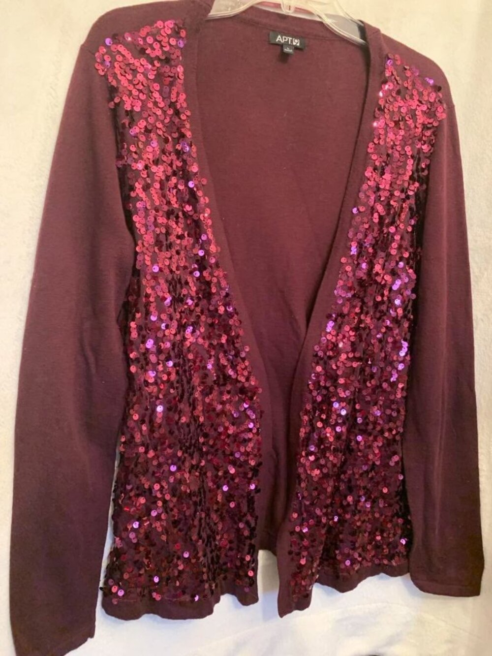 EUC Apt. 9 Cranberry Wine Sequin Cardigan size Large
